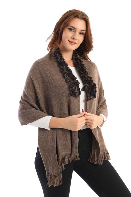 Kürklü Şal - Vizon