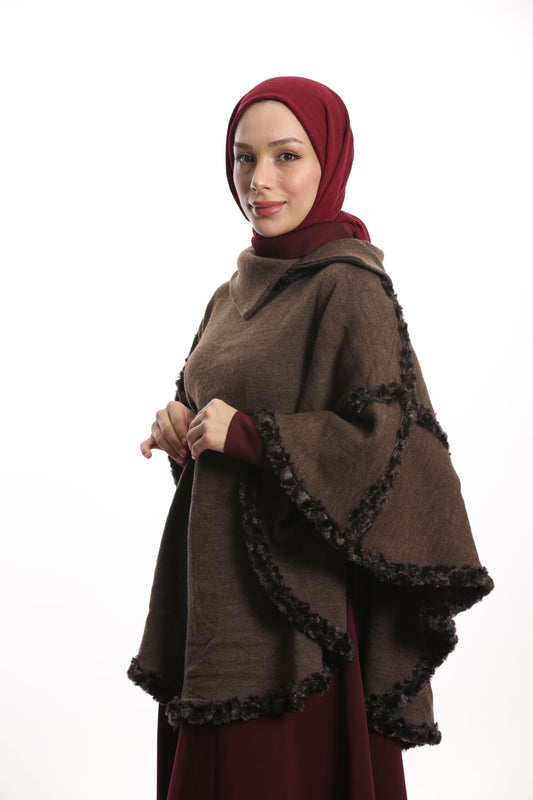 Yakalı Boğazlı Panço Vizon - Süslü