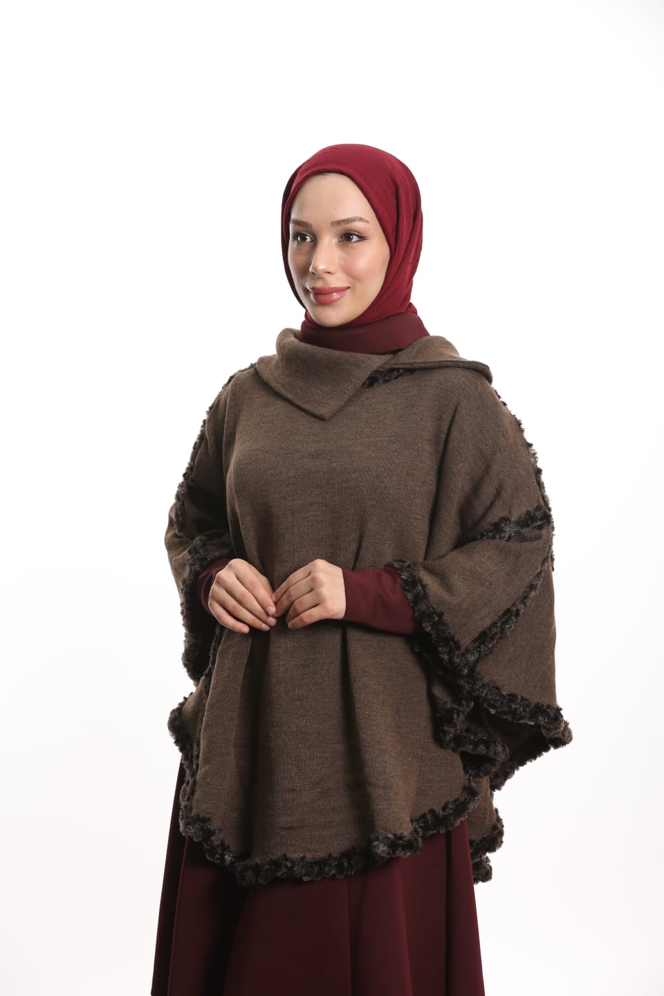Yakalı Boğazlı Panço Vizon - Süslü