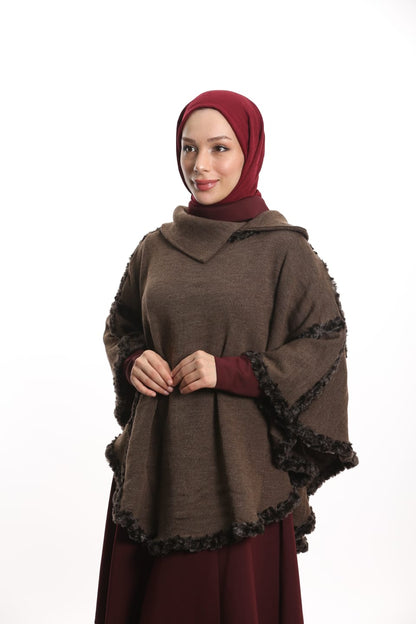 Yakalı Boğazlı Panço Vizon - Süslü