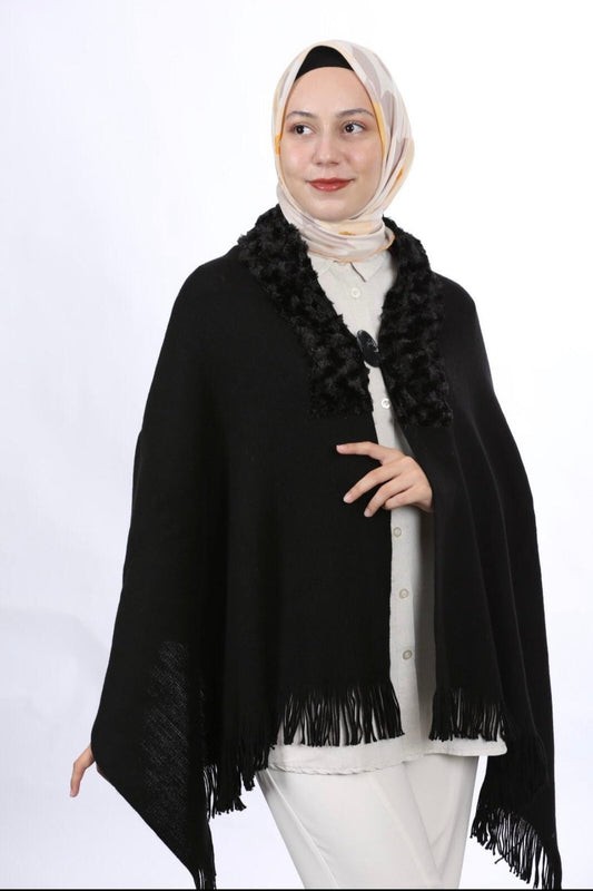 Kürklü Şal - Siyah