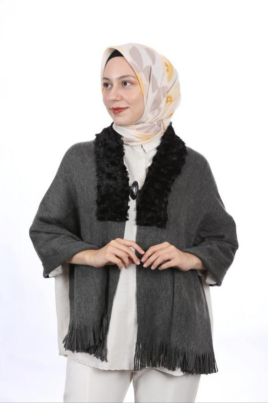 Kürklü Şal - Gri