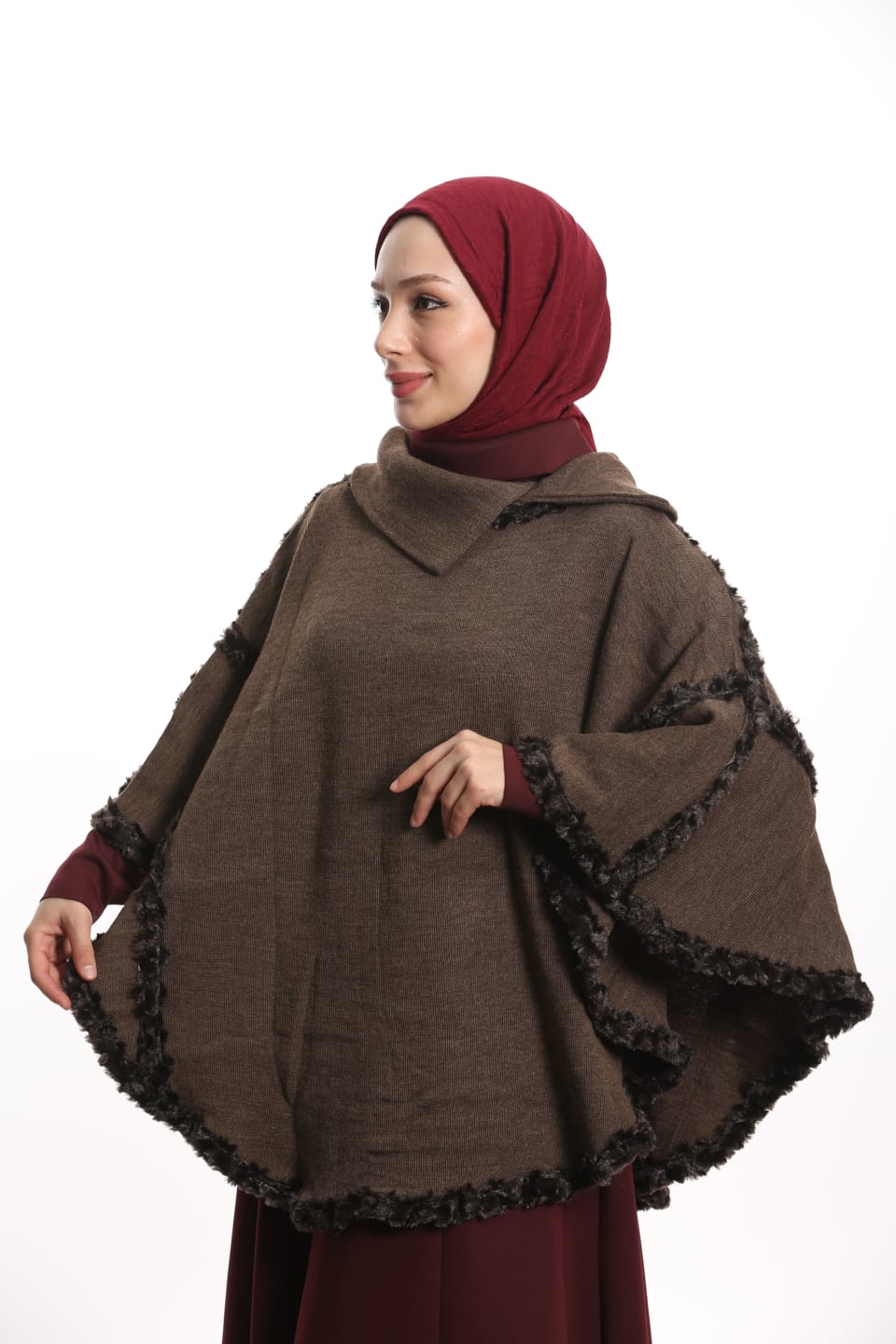 Yakalı Boğazlı Panço Vizon - Süslü